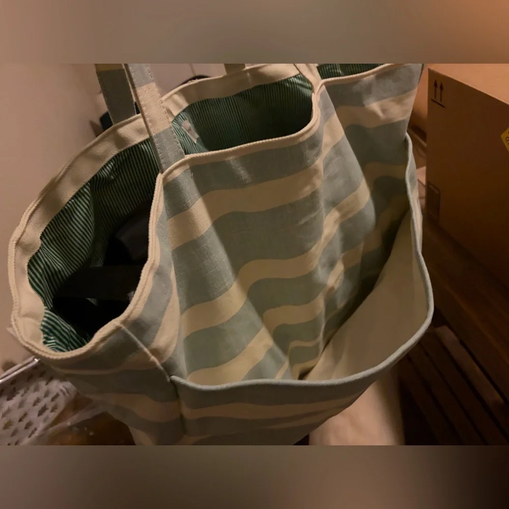 Hearth & Hand Bold Stripe Canvas Tote - Cream, Light Blue, Green - Picture 5 of 7